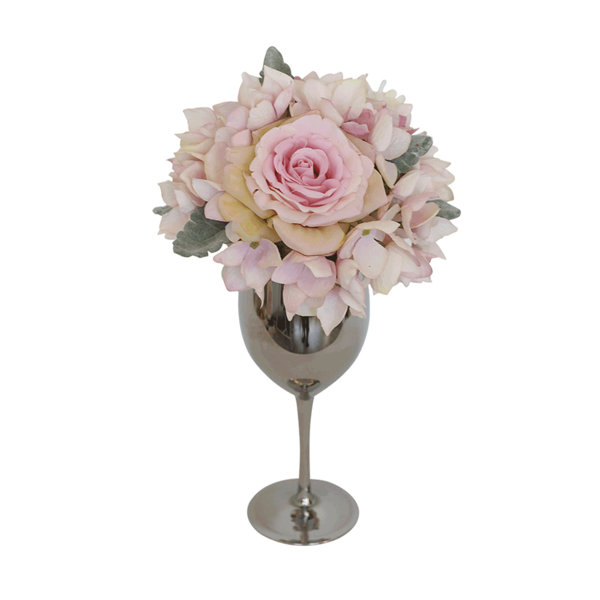 House of Hampton® Faux Rose and Hydrangea Floral Arrangement in Glass